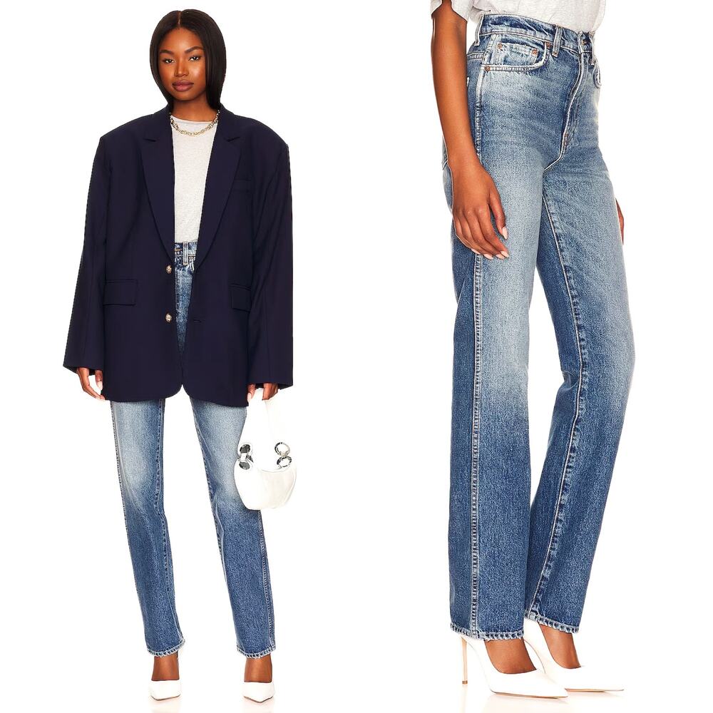GRLFRND Sara Super High Rise Slim Straight Jean Market Street Size 25 Blue Denim